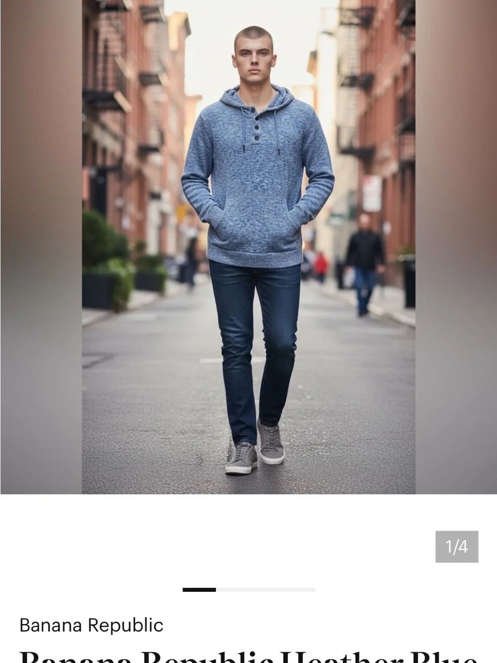 Banana Republic Heather Blue Henley Hoodie